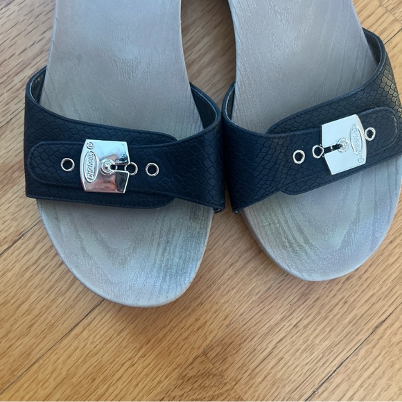 Dr. Scholl's Black Slide Sandals with Silver Buckle - Picture 2 of 3